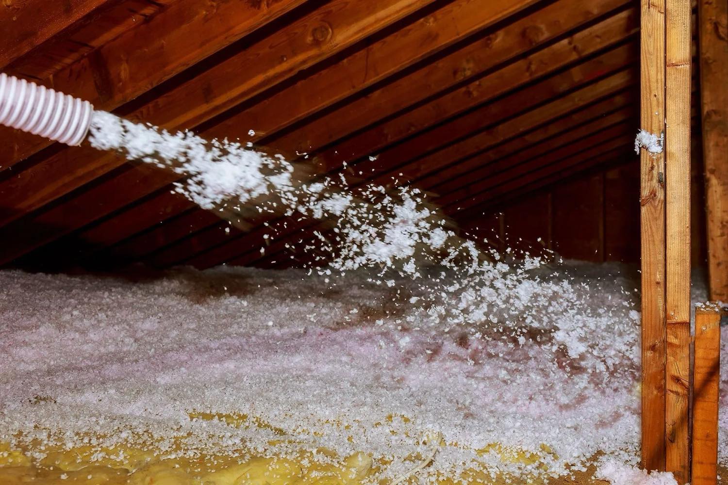 Blown-in insulation installed across an attic floor in Middle Tennessee