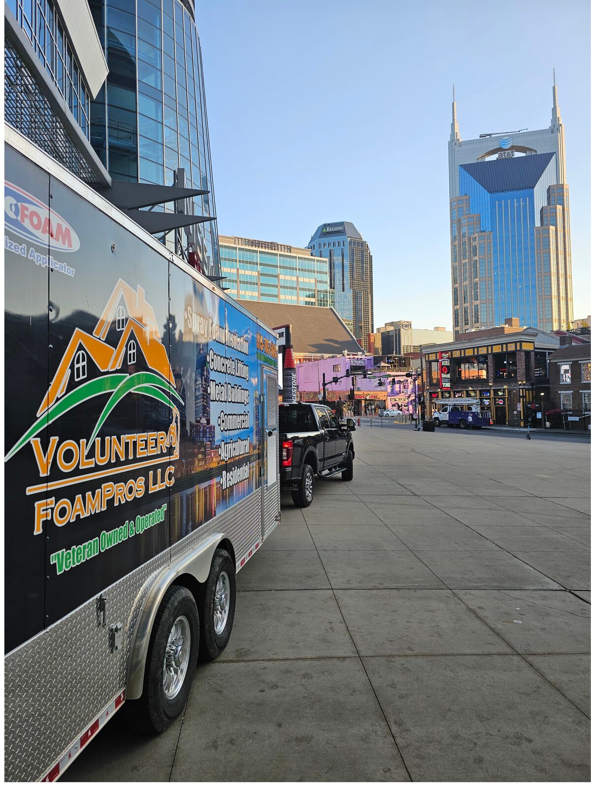 The Volunteer FoamPros spray foam trailer on a job in downtown Nashville, Tennessee